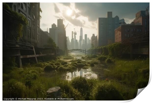 Nature reconquers a big city created with generative AI technolo Print by Michael Piepgras