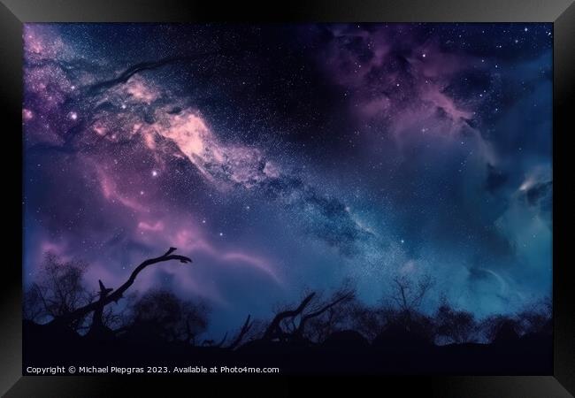 Photo realistic galaxy in the nightsky background created with g Framed Print by Michael Piepgras