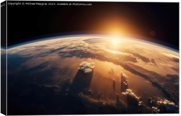 The rising sun above the earth as seen from space created with g Canvas Print by Michael Piepgras