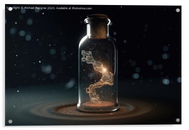 The universe in a glass bottle created with generative AI techno Acrylic by Michael Piepgras
