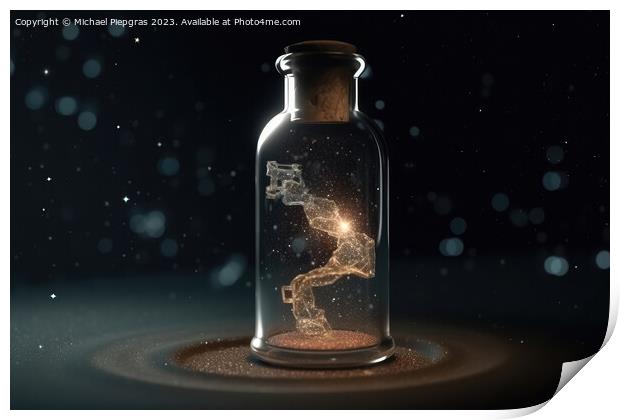 The universe in a glass bottle created with generative AI techno Print by Michael Piepgras