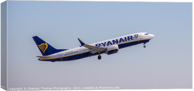 RYANAIR's Boeing 737 Elevates from Birmingham Canvas Print by Stephen Thomas Photography 