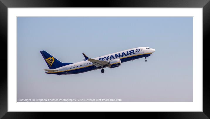 RYANAIR's Boeing 737 Elevates from Birmingham Framed Mounted Print by Stephen Thomas Photography 