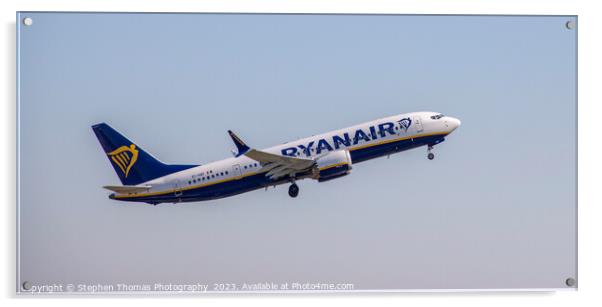 RYANAIR's Boeing 737 Elevates from Birmingham Acrylic by Stephen Thomas Photography 
