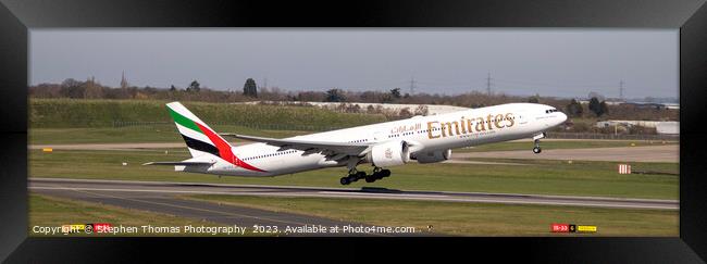 Emirates Boeing 777 taking off from Birmingham Framed Print by Stephen Thomas Photography 