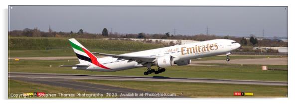 Emirates Boeing 777 taking off from Birmingham Acrylic by Stephen Thomas Photography 