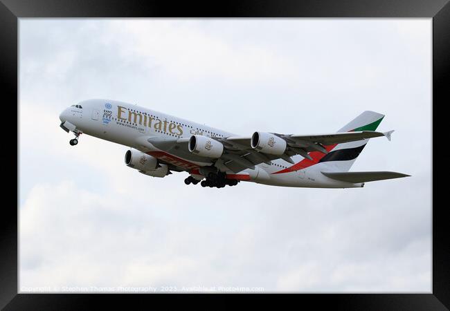 Emirates A380: A Majestic Journey Begins Framed Print by Stephen Thomas Photography 