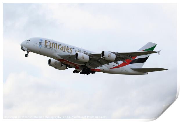 Emirates A380: A Majestic Journey Begins Print by Stephen Thomas Photography 