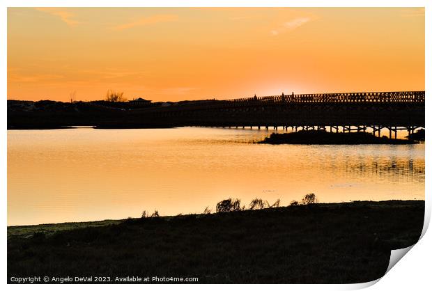 Wooden bridge of Quinta do Lago at Sunset Time Print by Angelo DeVal