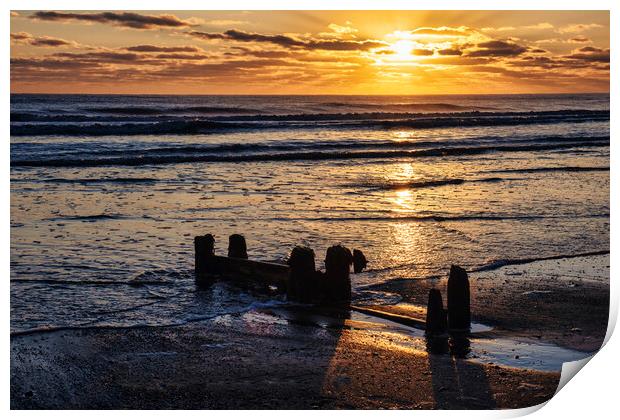 Golden rays over tranquil Sandsend Print by Tim Hill