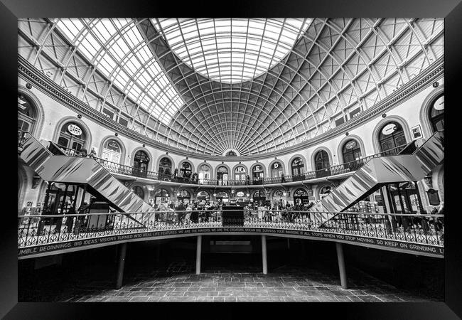 Leeds Corn Exchange Black and White Framed Print by Apollo Aerial Photography