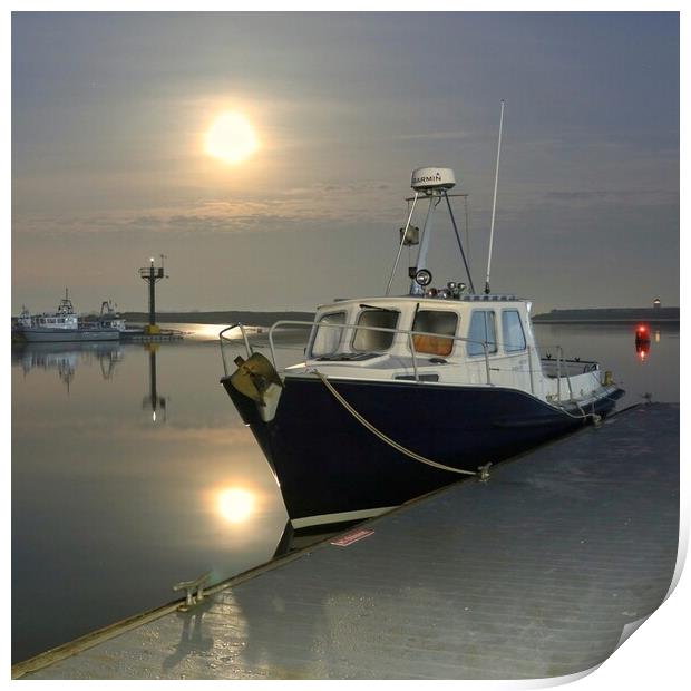 Moon down colours  over Brightlingsea Harbour  Print by Tony lopez