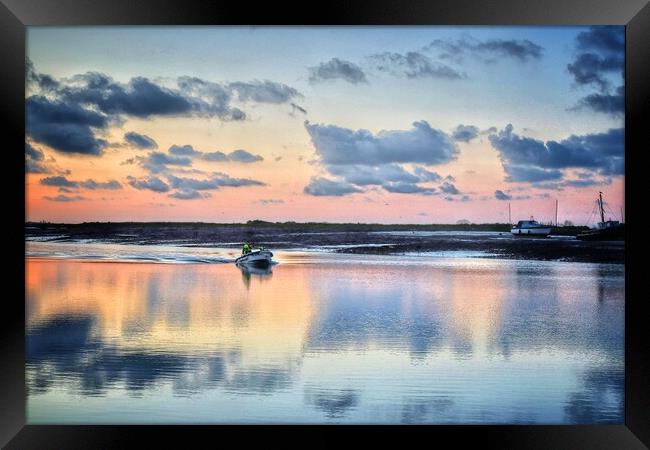 To work over the Brightlingsea Harbour in colourful reflections  Framed Print by Tony lopez