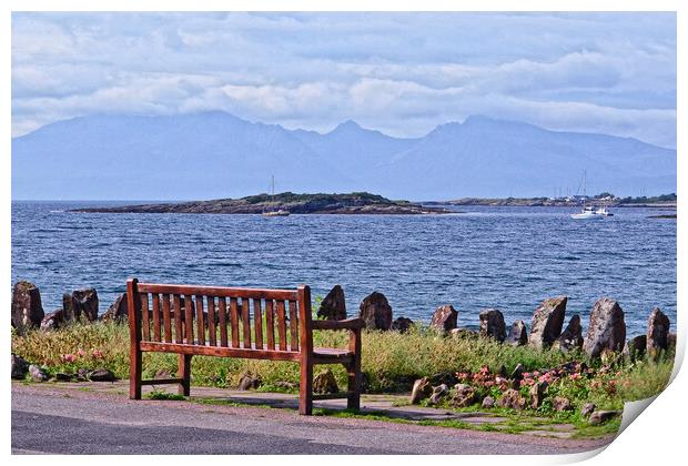 Millport bench and Arran view Print by Allan Durward Photography