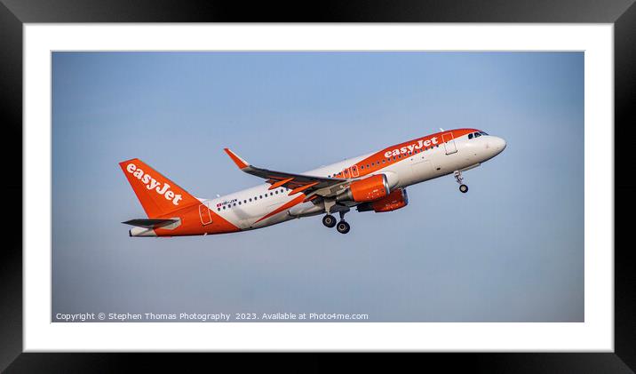 easyJet HB-JXM Airbus A320-214 Aircraft taking off Framed Mounted Print by Stephen Thomas Photography 
