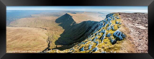 Panoramic view of Cribyn, from Pen y Fan, Bannau Framed Print by Justin Foulkes
