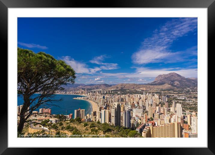 Hilltop view of Benidorm from near La Cruz  Framed Mounted Print by Michael Shannon