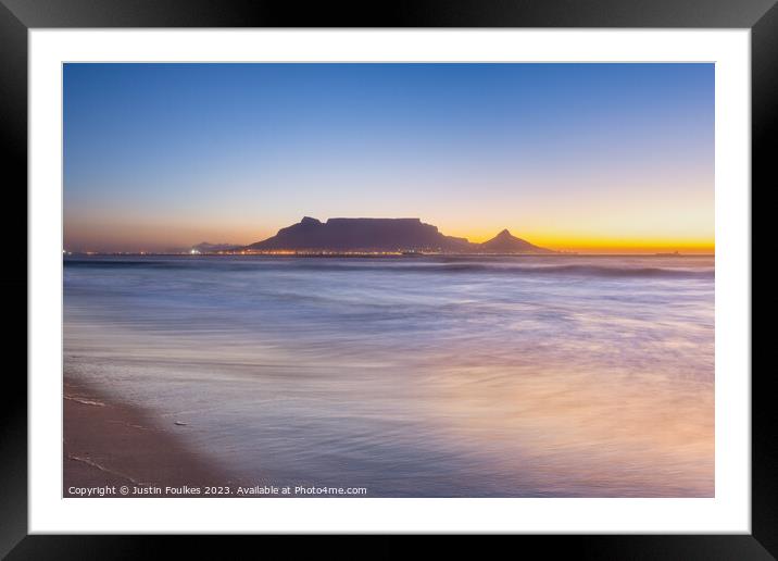 Table Mountain at sunset, from Bloubergstrand, Cape Town Framed Mounted Print by Justin Foulkes