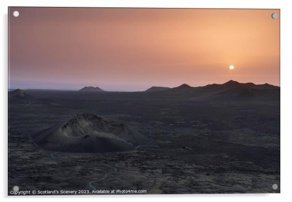 Sunset Volcano Lanzarote landscape Acrylic by Scotland's Scenery