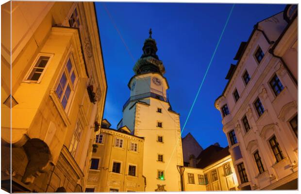  Michael Tower And Gate At Night In Bratislava Canvas Print by Artur Bogacki