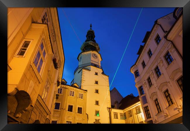  Michael Tower And Gate At Night In Bratislava Framed Print by Artur Bogacki