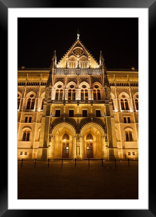 Hungarian Parliament Building at Night in Budapest Framed Mounted Print by Artur Bogacki