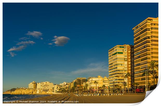 Benidorm Levante Beach - Early Morning just after  Print by Michael Shannon
