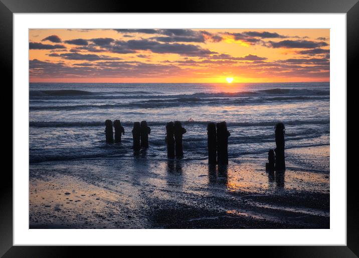 Silhouette of Sandsend Sunrise Framed Mounted Print by Tim Hill