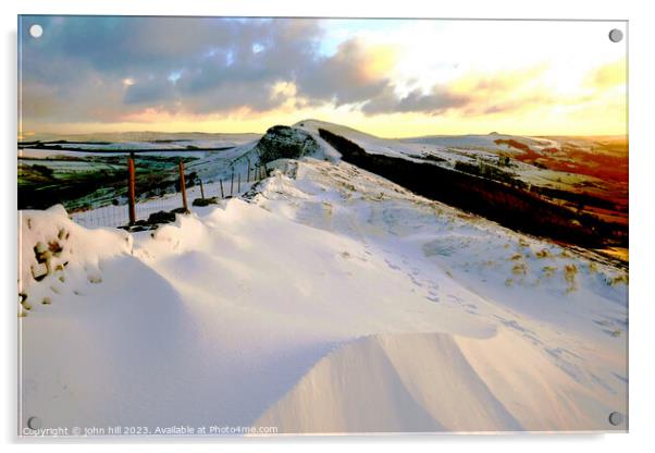 The Great Ridge in Winter, Derbyshire, UK. Acrylic by john hill