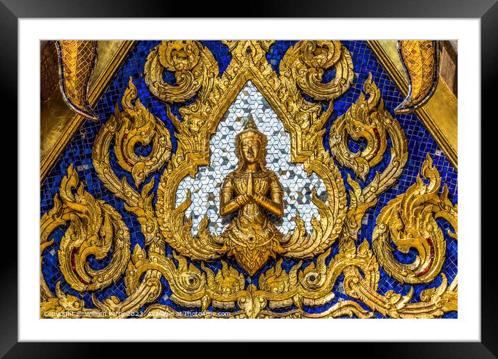 Praying Buddha Pavilion Closeup Grand Palace Bangkok Thailand Framed Mounted Print by William Perry