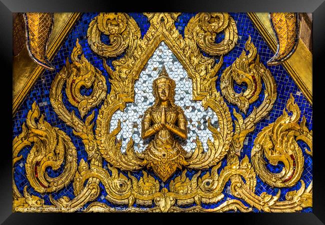 Praying Buddha Pavilion Closeup Grand Palace Bangkok Thailand Framed Print by William Perry