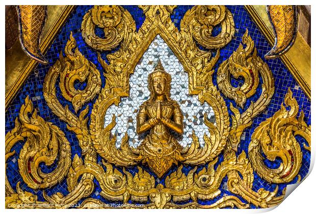 Praying Buddha Pavilion Closeup Grand Palace Bangkok Thailand Print by William Perry
