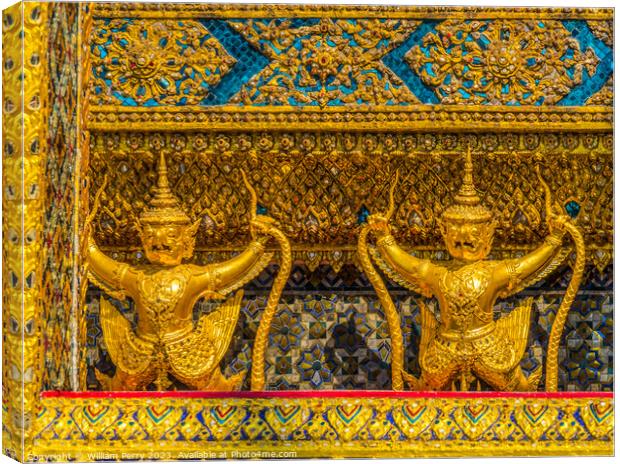Blue Golden Guardians Grand Palace Bangkok Thailand Canvas Print by William Perry