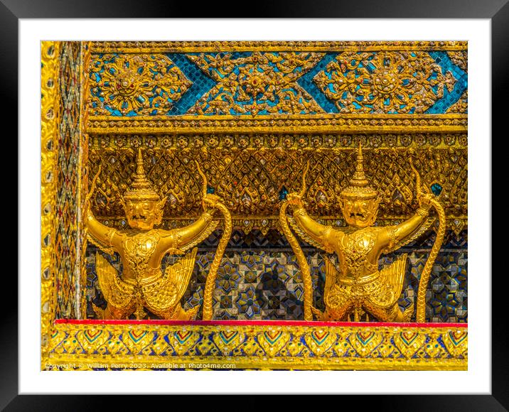 Blue Golden Guardians Grand Palace Bangkok Thailand Framed Mounted Print by William Perry