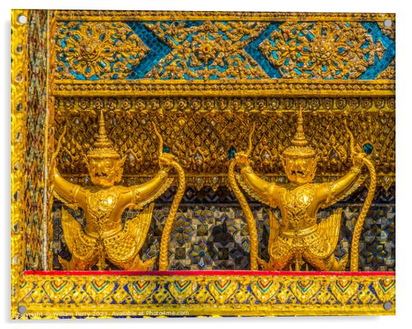Blue Golden Guardians Grand Palace Bangkok Thailand Acrylic by William Perry