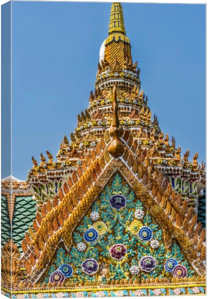 Ceramic Flowers Stupa Pagoda Grand Palace Bangkok Thailand Canvas Print by William Perry