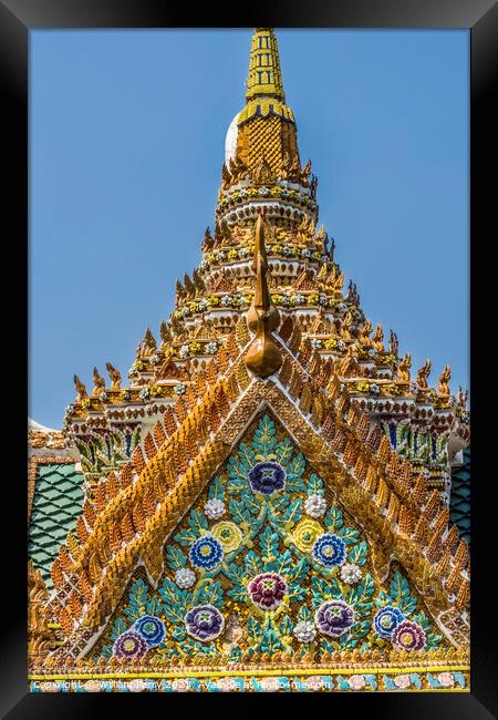 Ceramic Flowers Stupa Pagoda Grand Palace Bangkok Thailand Framed Print by William Perry