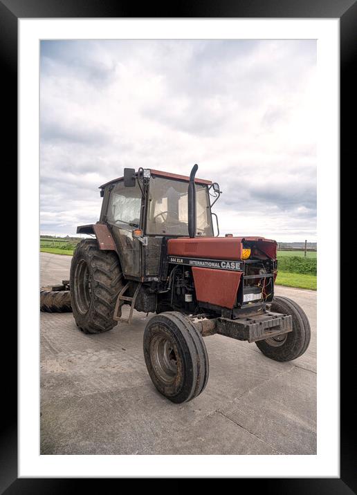 Tractor  in a Cornish field Framed Mounted Print by kathy white