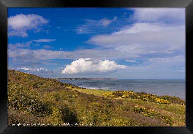 View from clifftop at Reighton, North Yorkshire Co Framed Print by Michael Shannon