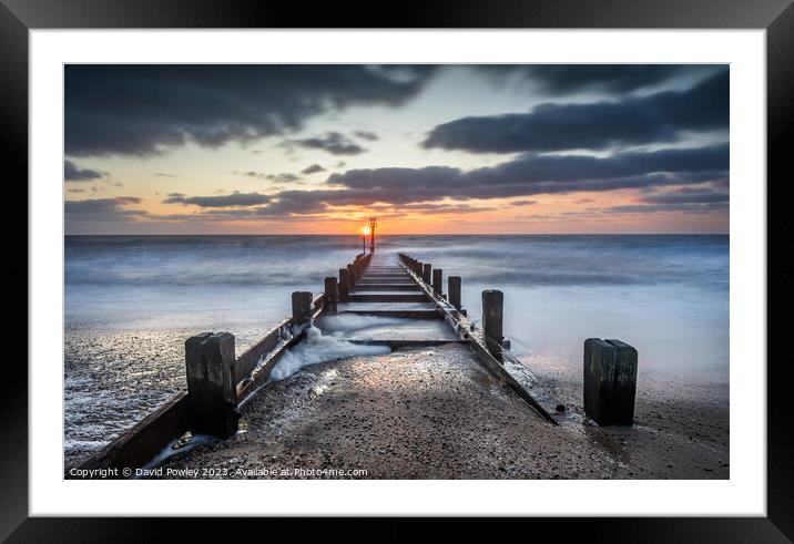 Golden Sunrise over Norfolk Beach Framed Mounted Print by David Powley