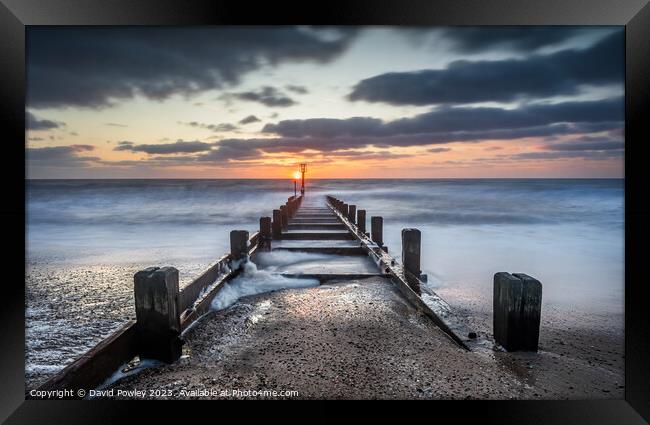 Golden Sunrise over Norfolk Beach Framed Print by David Powley