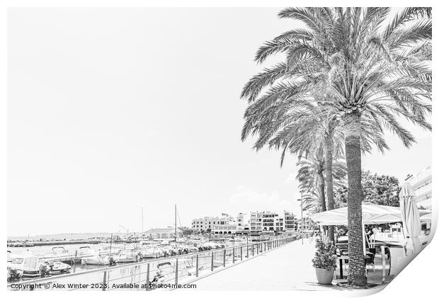 Promenade of port in Cala Bona on Mallorca island, Print by Alex Winter