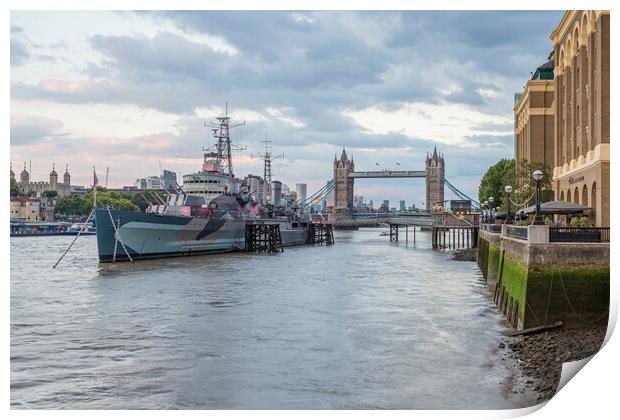 HMS Belfast lights up in red Print by Jason Wells