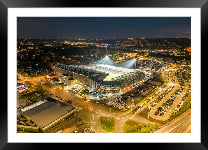 Elland Road Under The Lights Framed Mounted Print by Apollo Aerial Photography