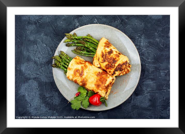 Asparagus in an omelet, Italian cuisine. Framed Mounted Print by Mykola Lunov Mykola