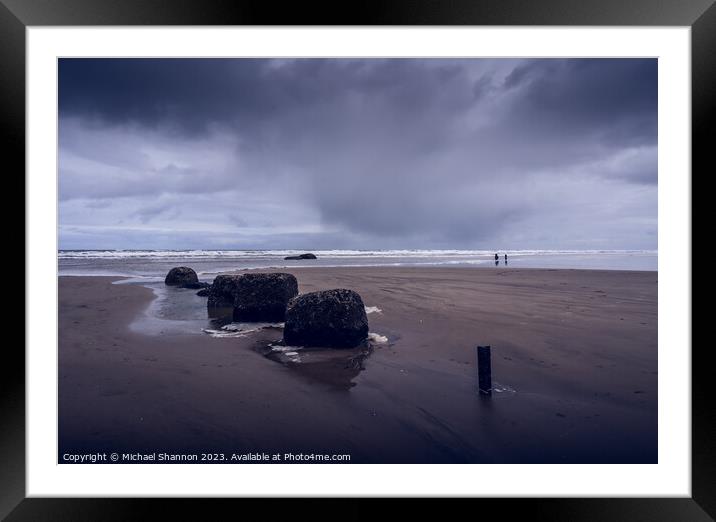 Overcast day at Reighton Sands, Filey Bay Framed Mounted Print by Michael Shannon