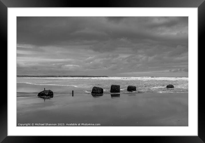 Overcast Day - Reighton Sands, Filey Bay, North Yo Framed Mounted Print by Michael Shannon