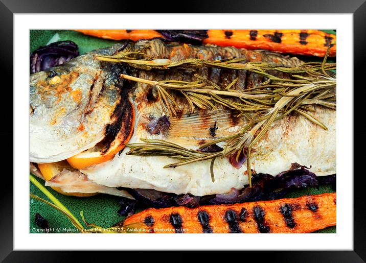 Dorado grill on a plate, bbq fish Framed Mounted Print by Mykola Lunov Mykola
