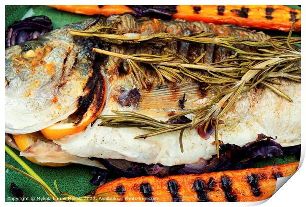 Dorado grill on a plate, bbq fish Print by Mykola Lunov Mykola
