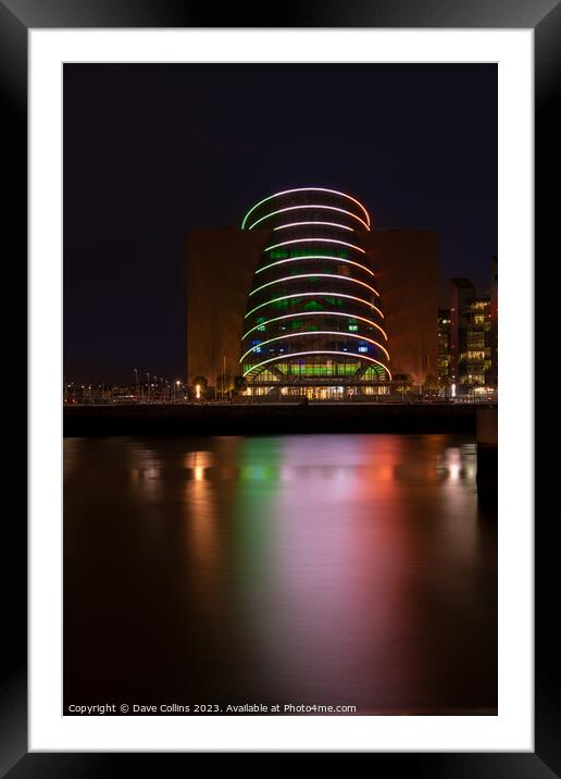 The lights of the Dublin Convention Centre reflected in the river Liffey at night Framed Mounted Print by Dave Collins